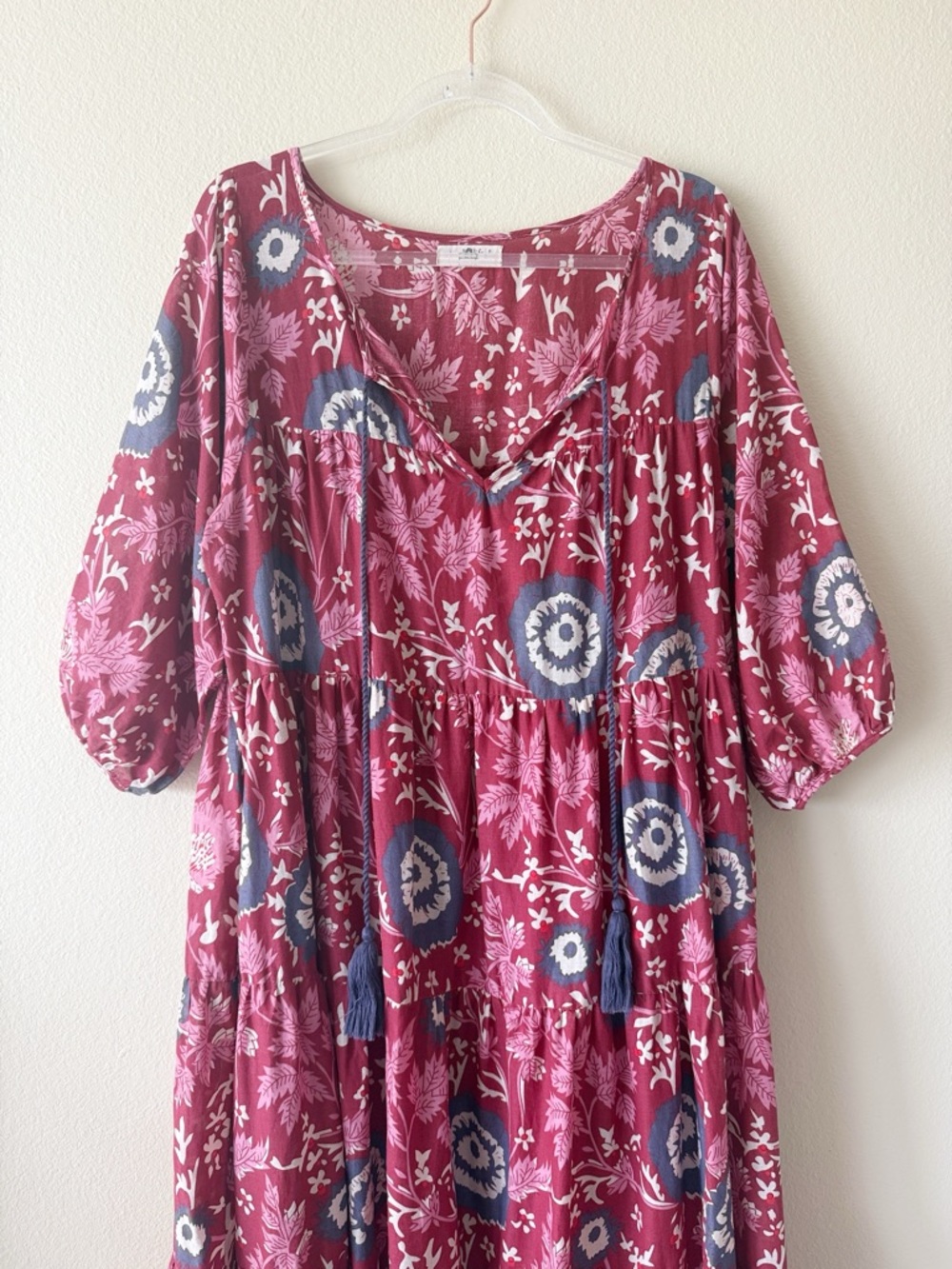 Natural Life Dara Maxi Dress Floral Medallion Boho Tiered Tassel Tie - Picture 4 of 10